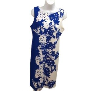 SHELBY & PALMER BLUE/WHITE FLORAL MIDI SHIFT DRESS • Sz 10